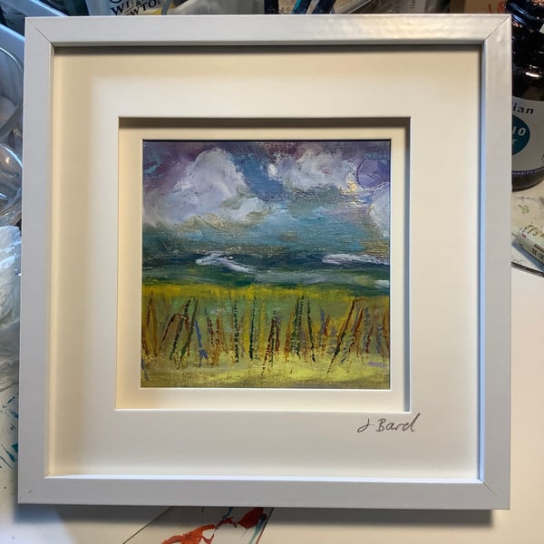 Mini landscape pastel drawing. Oil. Seascape. Framed art. Nature, peaceful. 