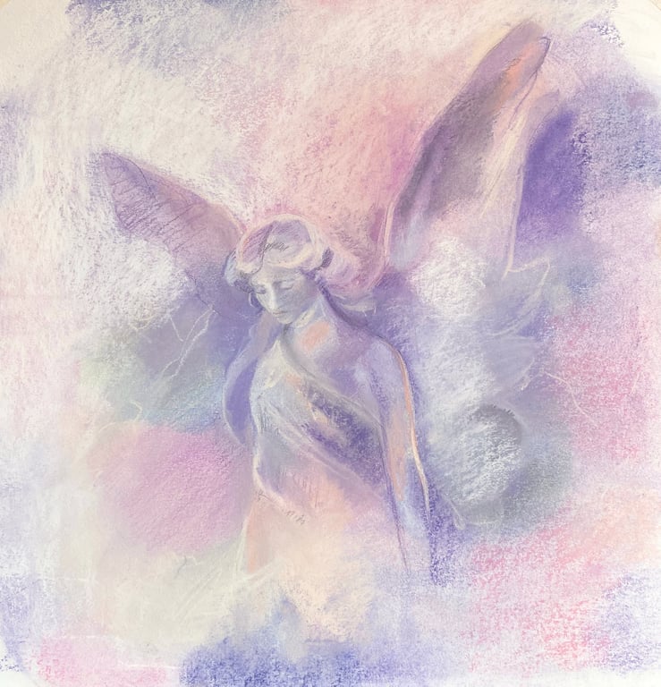 Angel drawing in chalk pastel and pencil. Angel Art, Angel wings. 