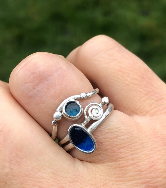 Blue Topaz Stack Ring, pebble ring, sea themed jewelery, gift for her, ocean, 