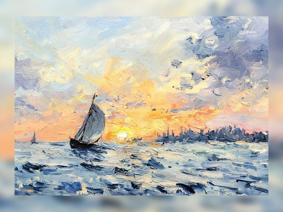 Sailing Sunset Oil Painting 5" x 7" Matte Print