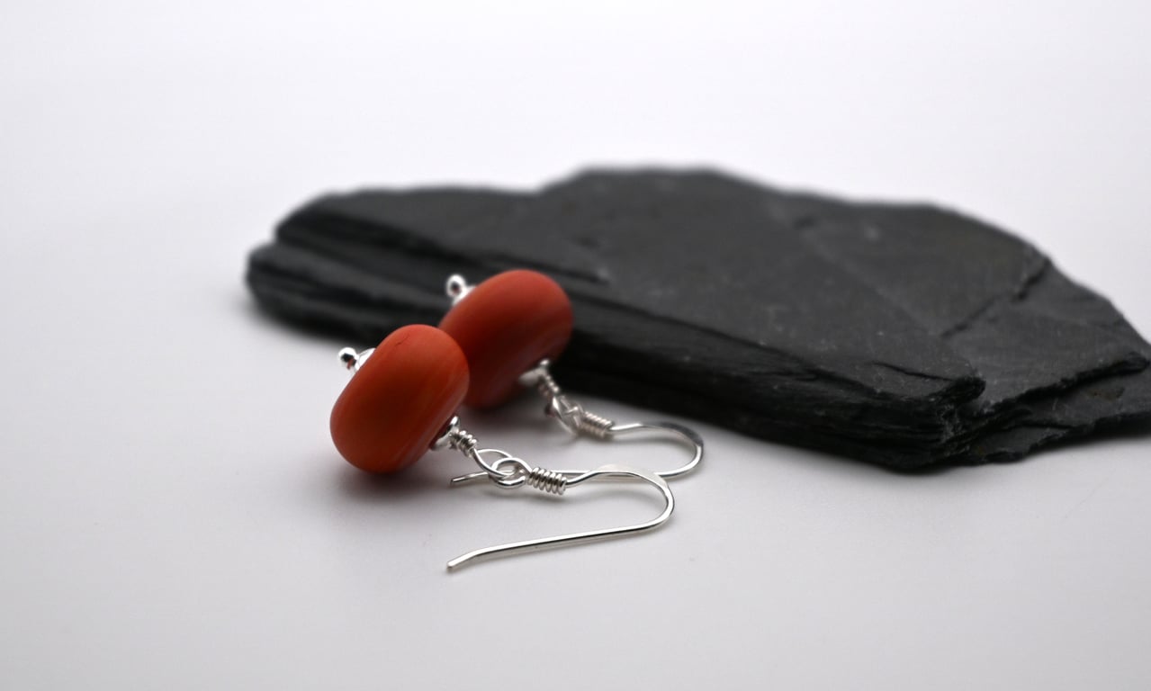 small coral pink lampwork glass earrings