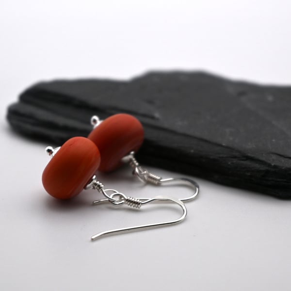 small coral pink lampwork glass earrings