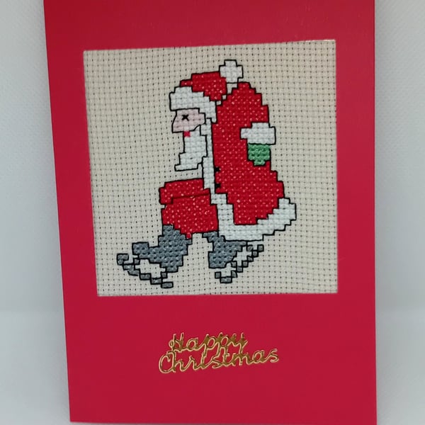 Handmade Christmas Greetings Card with Envelope - Cross Stitch