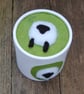 Needle felted Sheep decorated round box.  Gift box, Storage box.