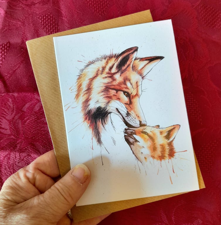 A6 Art Greetings Card, Fox and Cub