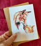A6 Art Greetings Card, Fox and Cub