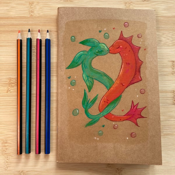 Two dragons In Harmony. Notebook, sketchbook hand painted 