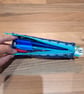 Pencil case - column pattern, blue, purple, green mix, blue zip, green charm - Image 4