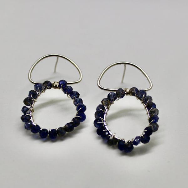 Silver and Faceted Iolite Drop Earrings, 