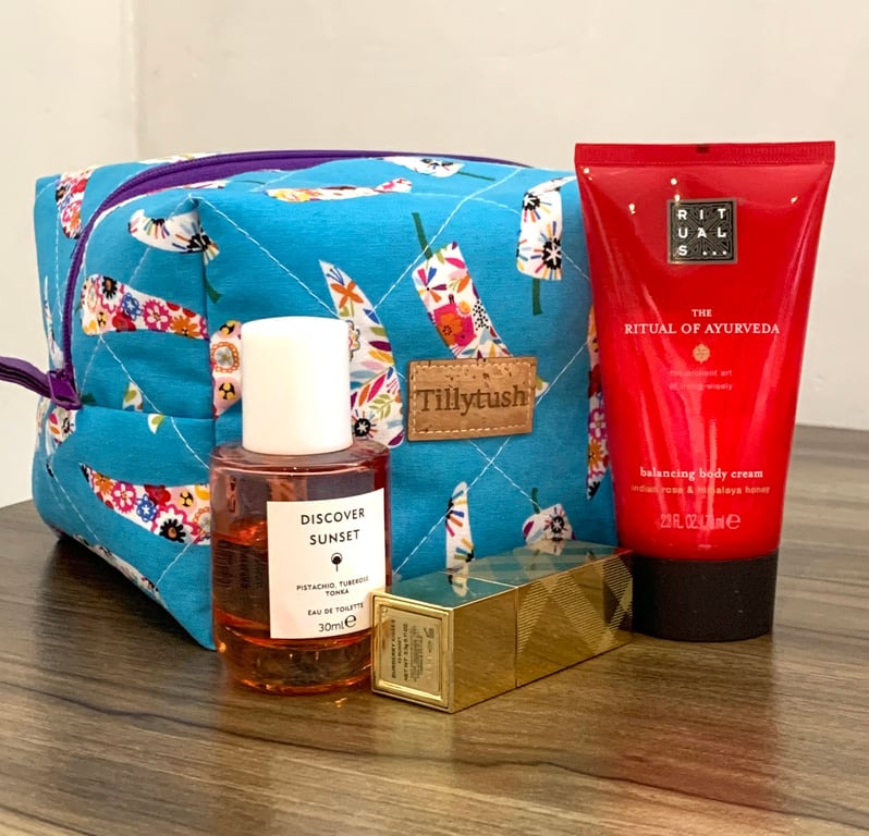 Handmade quilted boxy toiletry, makeup pouch