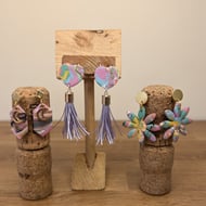 Clip on heart lilac tassel dangles 