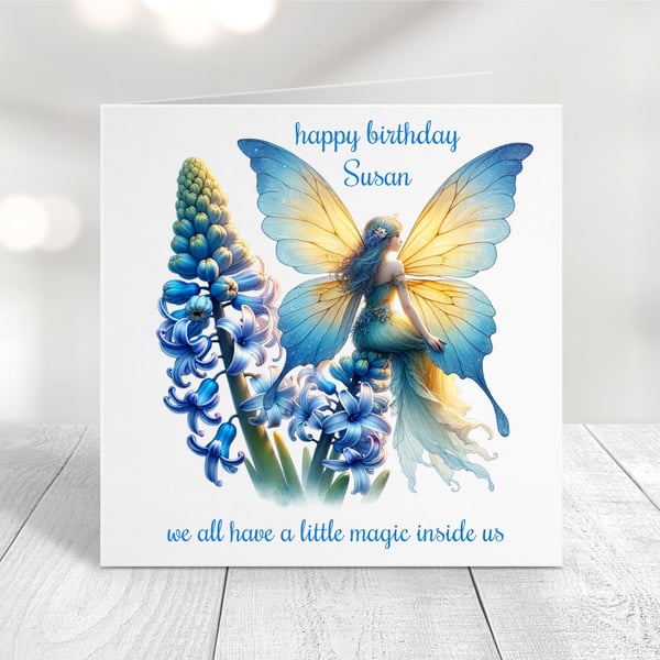 Personalised Rainbow Fairy Birthday Card. Design 7