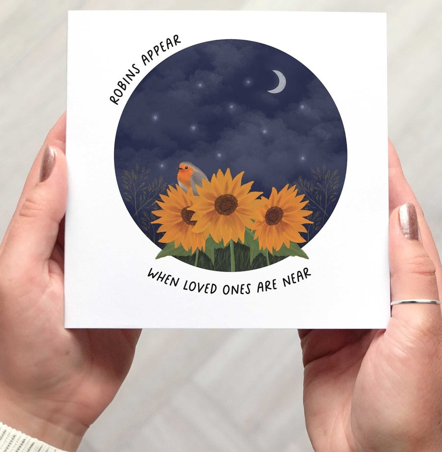 ROBIN and SUNFLOWERS CARD, bereavement card, thinking of you card, sympathy card