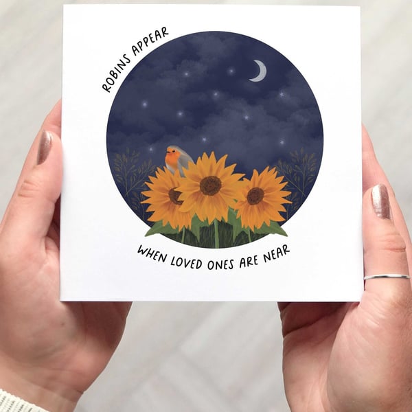ROBIN and SUNFLOWERS CARD, bereavement card, thinking of you card, sympathy card