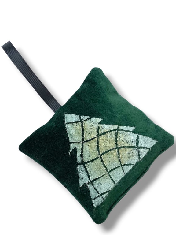 Velvet Lavender Sachet, Hand Printed Lavender Bag, Christmas Tree Ornament 