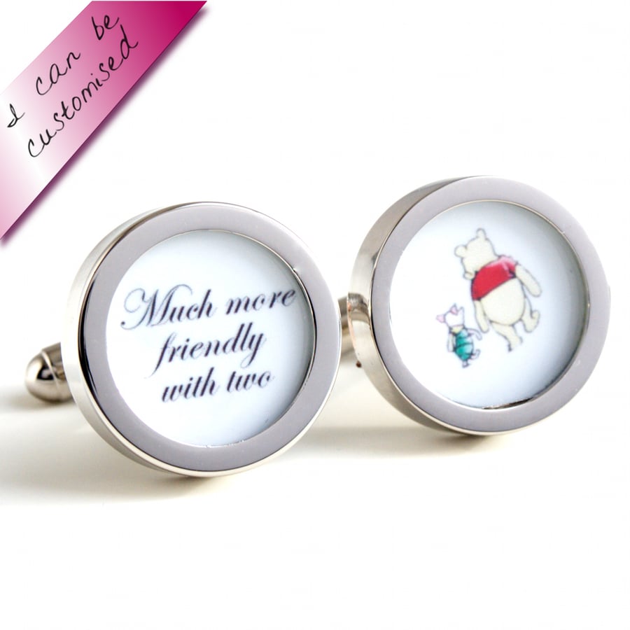 Winnie the Pooh and Piglet Cufflinks 'Much more friendly with two'