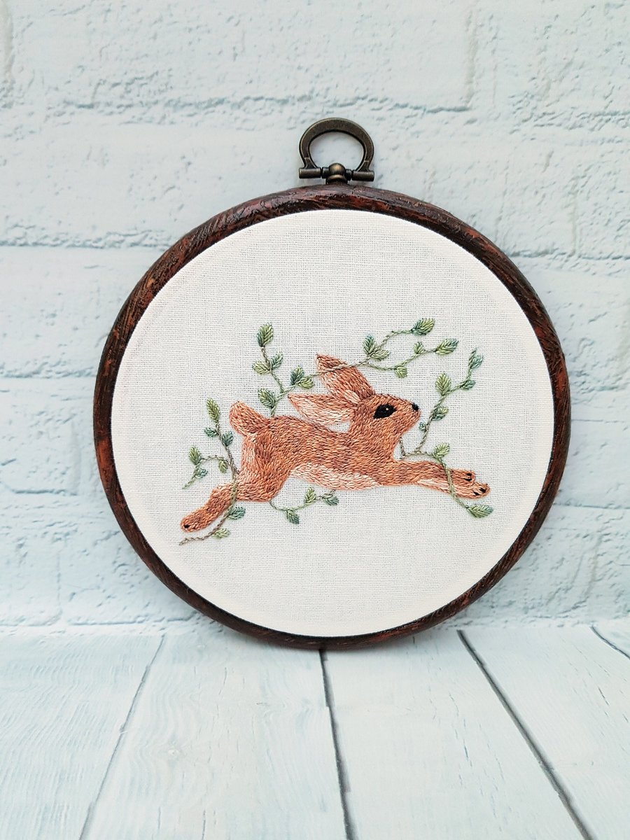 Hare Embroidery, Rabbit Embroidery, Hare Wall Art, Hare Gift, Nature Embroidery,