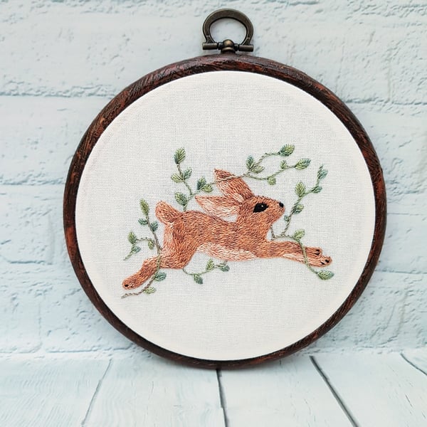 Hare Embroidery, Rabbit Embroidery, Hare Wall Art, Hare Gift, Nature Embroidery,