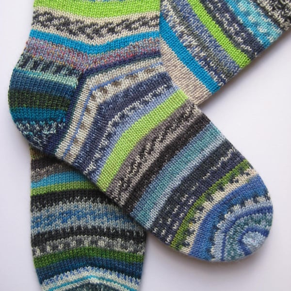 hand knit mens scrappy wool socks UK 8-10