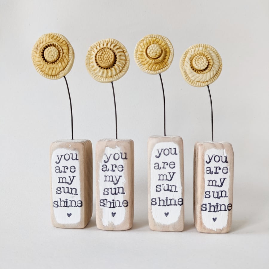 Clay Sun in a Wood Block 'You are my Sunshine'