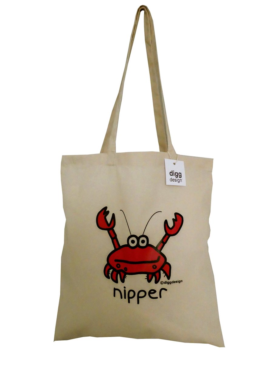 Digg Design NIPPER Crab cotton Tote Bag. Sand brown