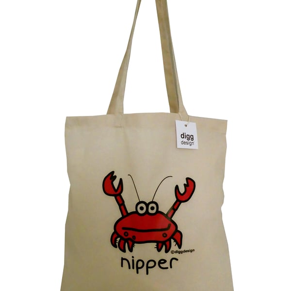 Digg Design NIPPER Crab cotton Tote Bag. Sand brown
