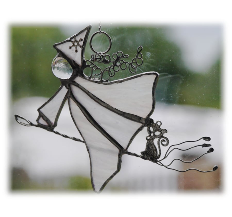 Witches on Broomstick Suncatcher Stained Glass 028 White