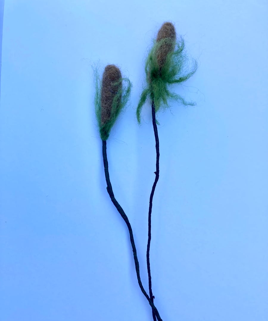 Two needle felted teasel flowers.
