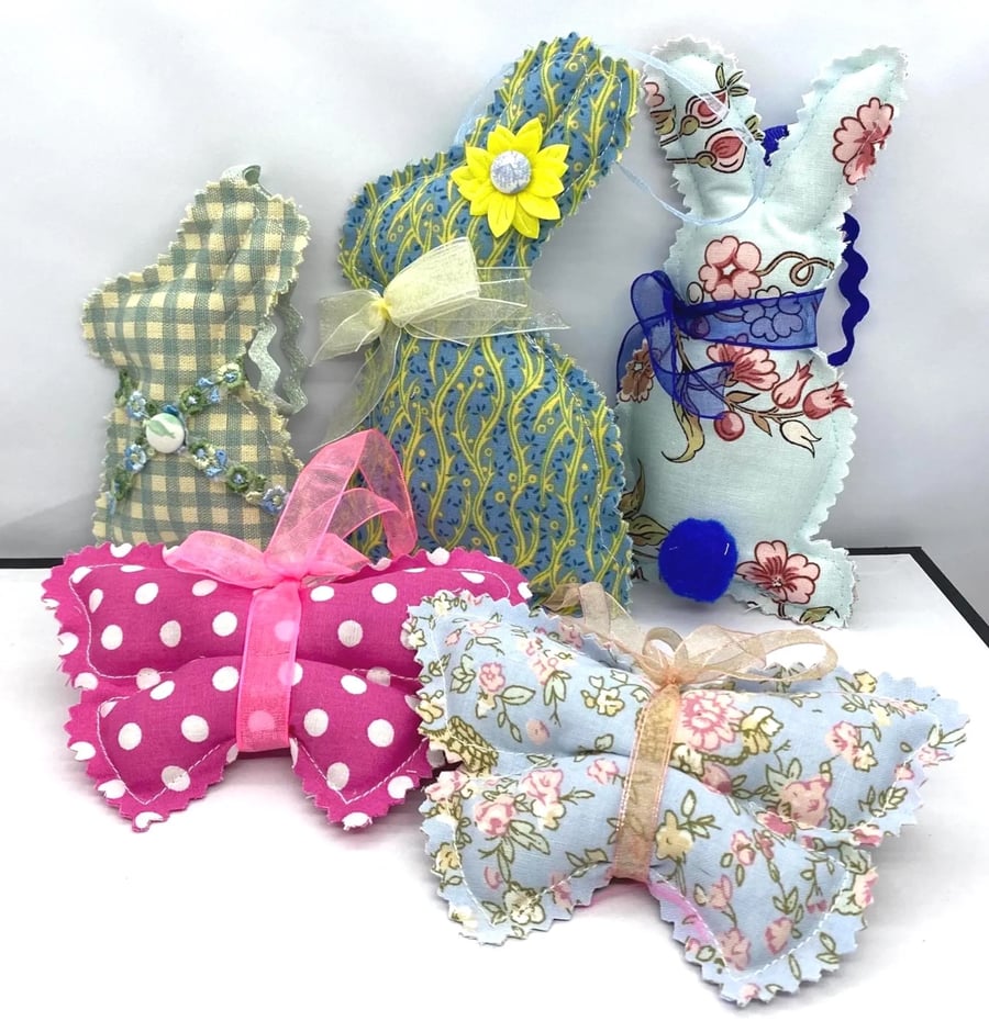 Easter Rabbit and Butterfly Decorations – Handmade Spring Set of 5