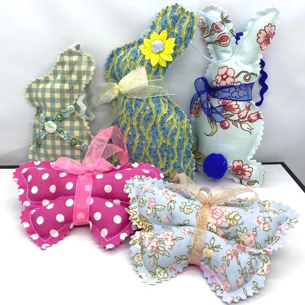 Easter Rabbit and Butterfly Decorations – Handmade Spring Set of 5