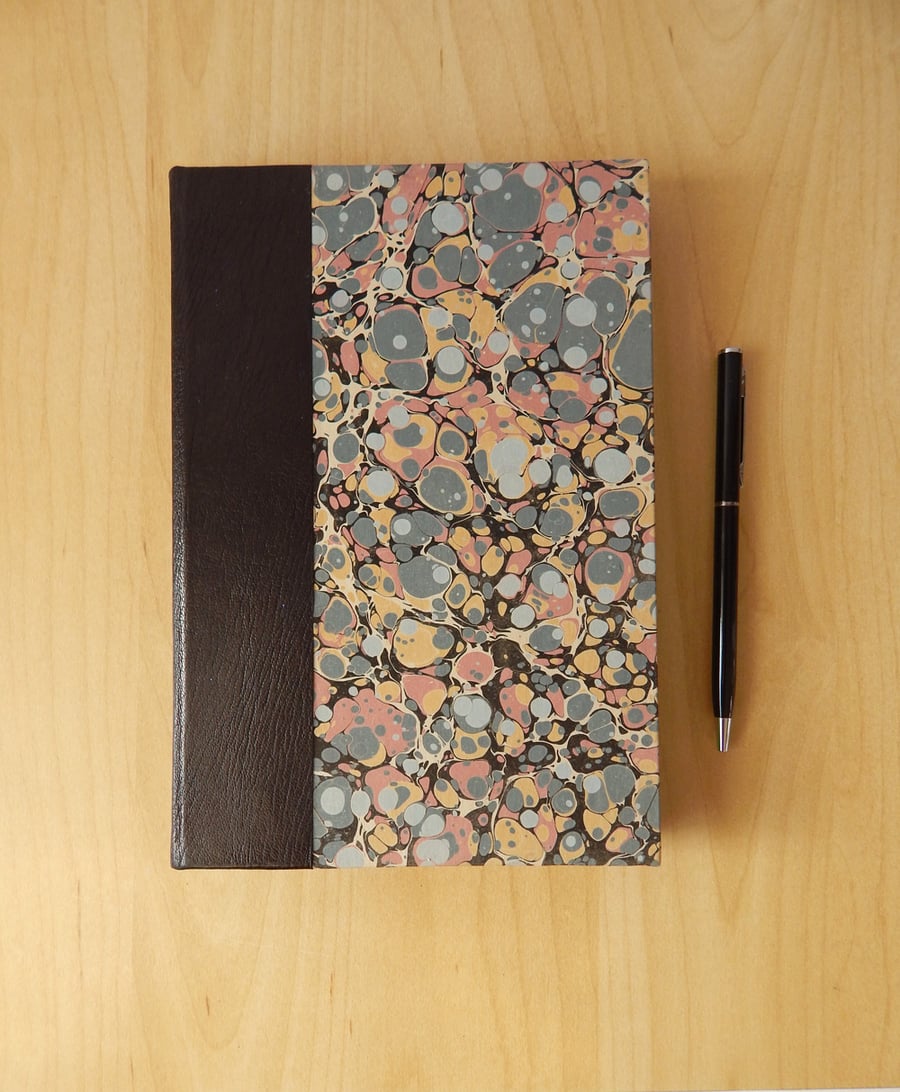 Marbled Journal with leather trim. Hard-cover book. Gifts for Writers, for Men