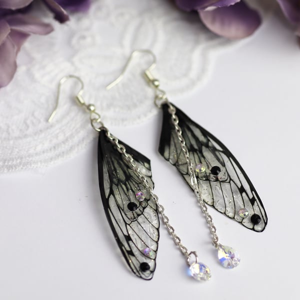 Fairy Wing Earrings - Butterfly Cicada - Gothic Black - Fairycore - Gift - Boho