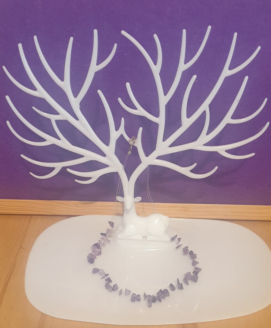 Floating amethyst gemstone necklace.