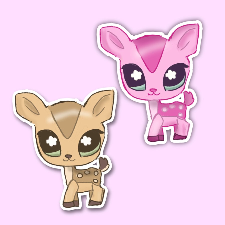  Pink And Brown Cute Toy Deer Stickers - Pack of 2