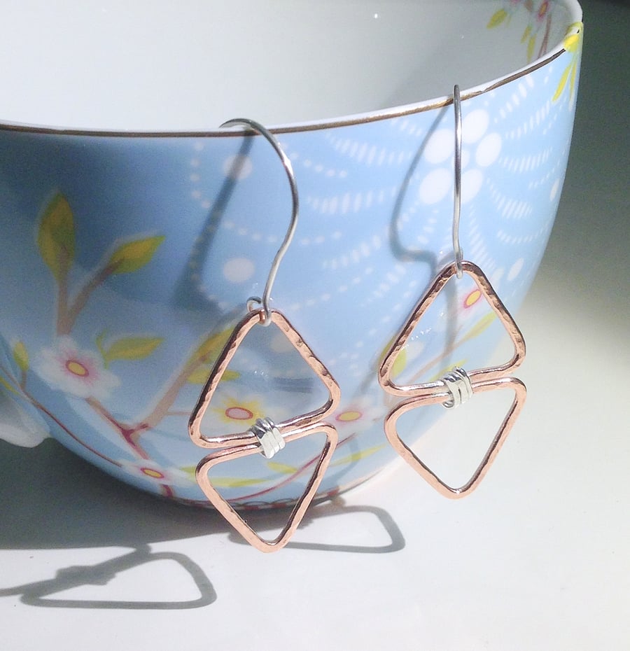 Copper and Sterling Silver Drop Earrings - UK Free Post