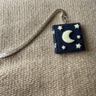 Handmade polymer clay blue star and moon book bookmark 