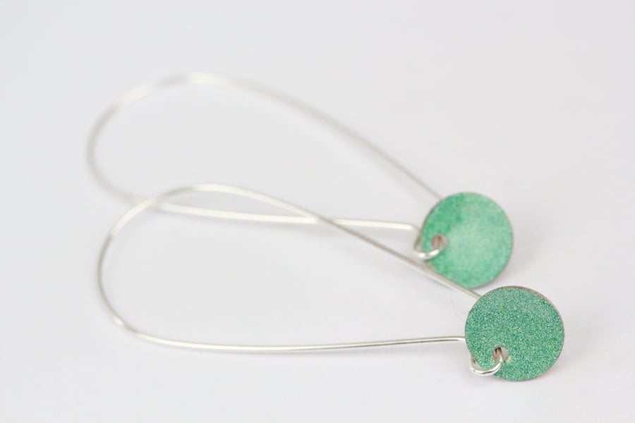 Green long drop hoop earrings