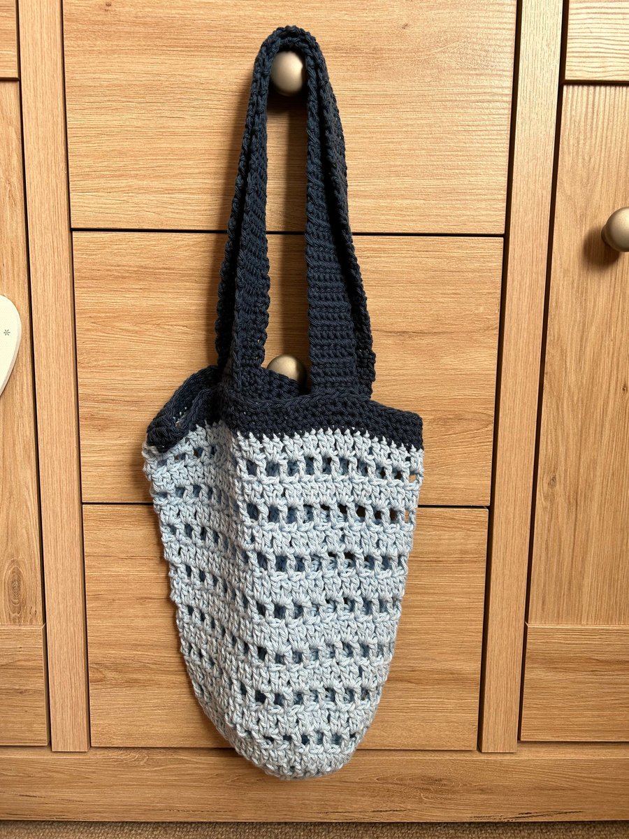 Pale Blue Crocheted Market Bag Shopping Beach Walking Holiday