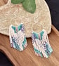 Beadwork hoop fringe earrings in in pale blue, pink and white - Image 4