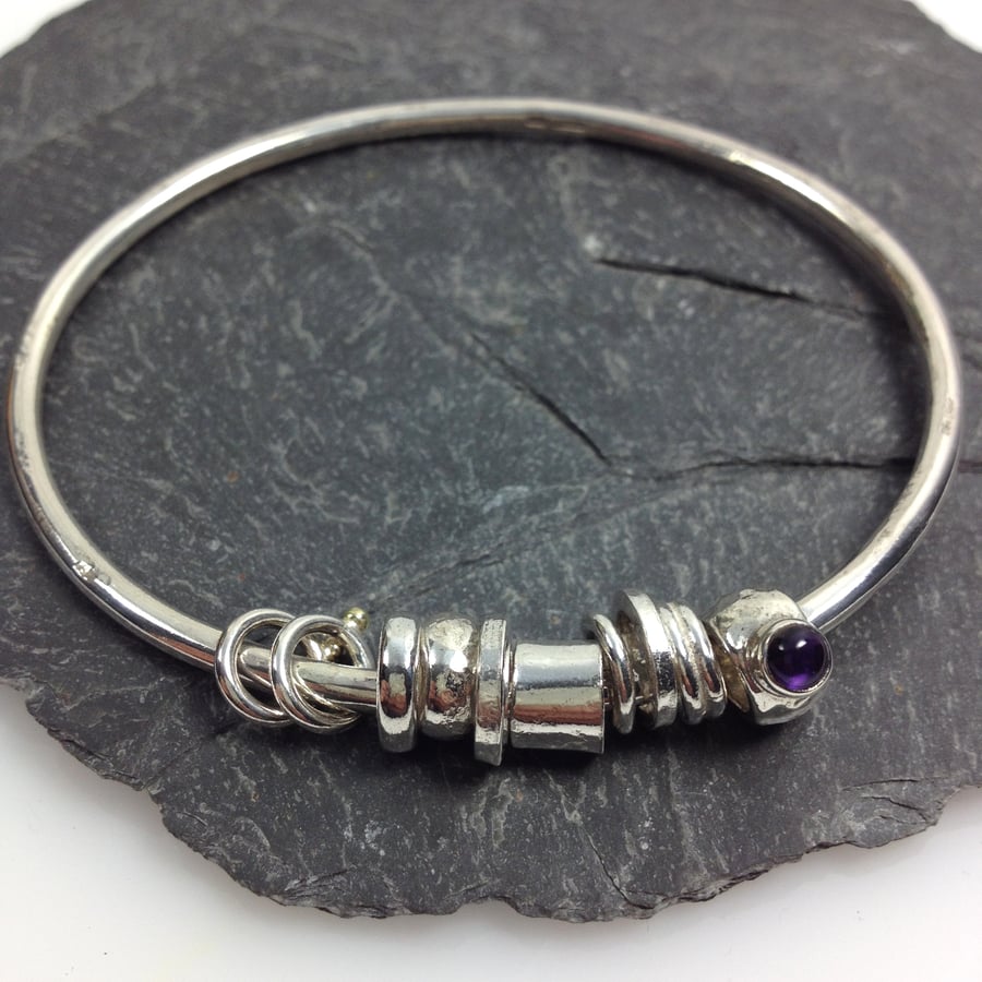 Silver amethyst and gold bangle  No Worries Bangle
