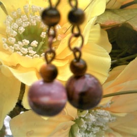 Mookaite Earrings & Tigers Eye, Chocolate Pink Fawn Mookaite Copper Earrings