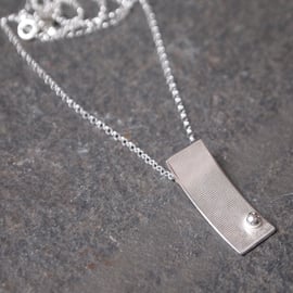 arc pendant necklace, sterling silver necklace, textured silver necklace