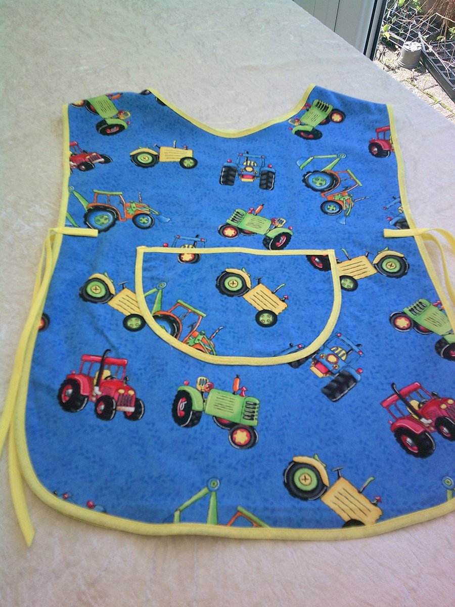 Tractors on Blue Child's Tabard Apron