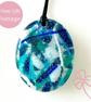Swimming Pool Blue Oval Glass Pendant Necklace 