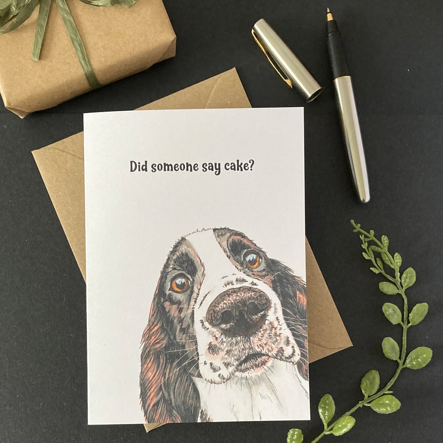 Springer Spaniel Birthday Card. Personalised or blank brown white spaniel card.