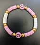 Pink Smiley Face - Handcrafted Polymer Clay Elasticated Bracelet