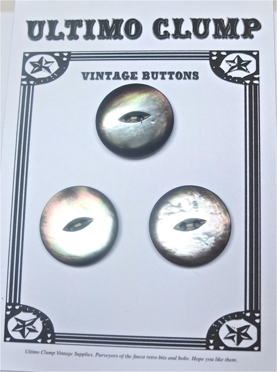 3 Vintage Mother of Pearl Fish Eye Buttons