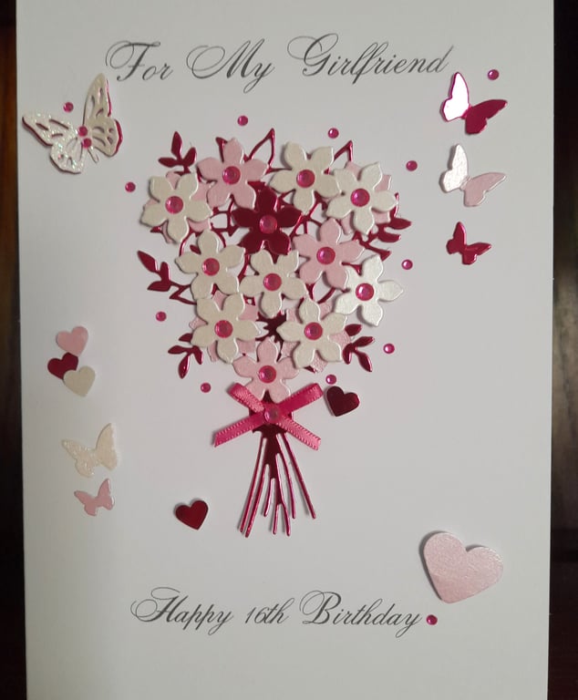 Handmade Floral Birthday Card – Pink 3D Bouquet – Personalised for Her A5 Card