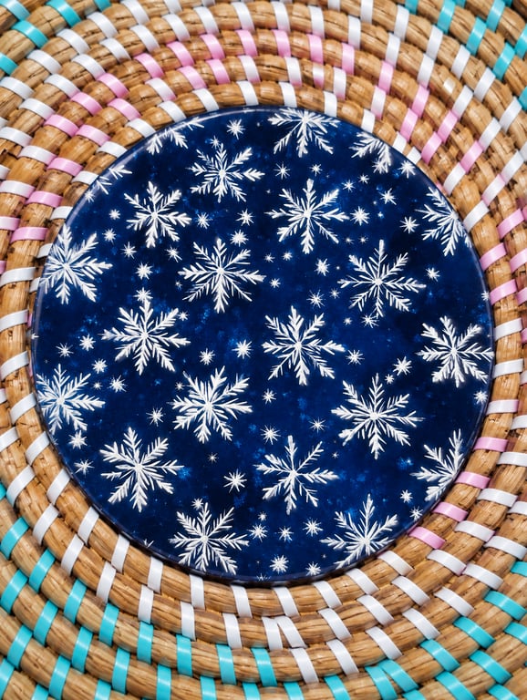 le  Navy Blue Christmas Snowflake Coaster – Festive Wooden Drinks Coaster 