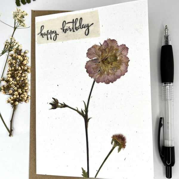 Handmade Real Pressed Geum, Birthday Card